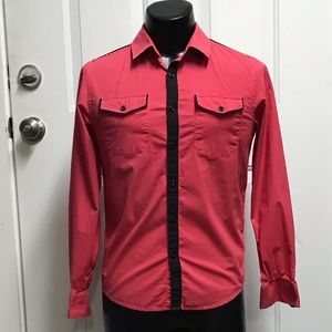 g by guess mens pink & black button down shirt S
